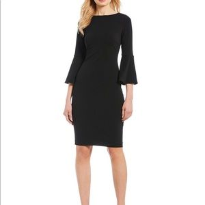 Black bell sleeve sheath dress